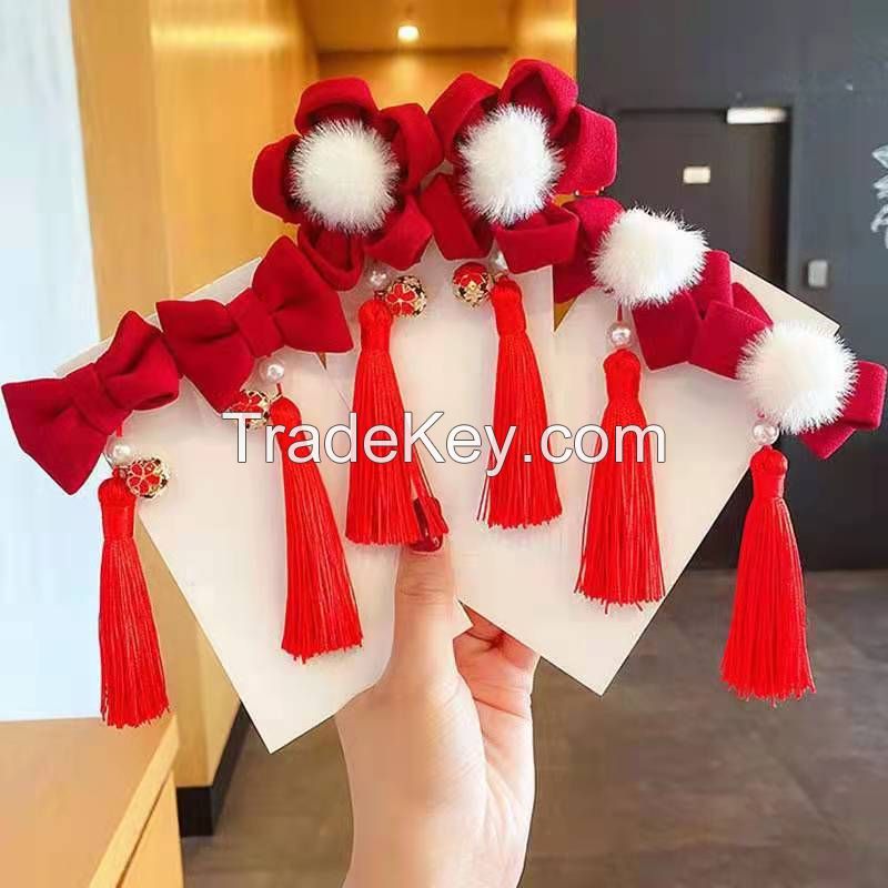 Classic Style Children's Red Hair Clip With Tassel