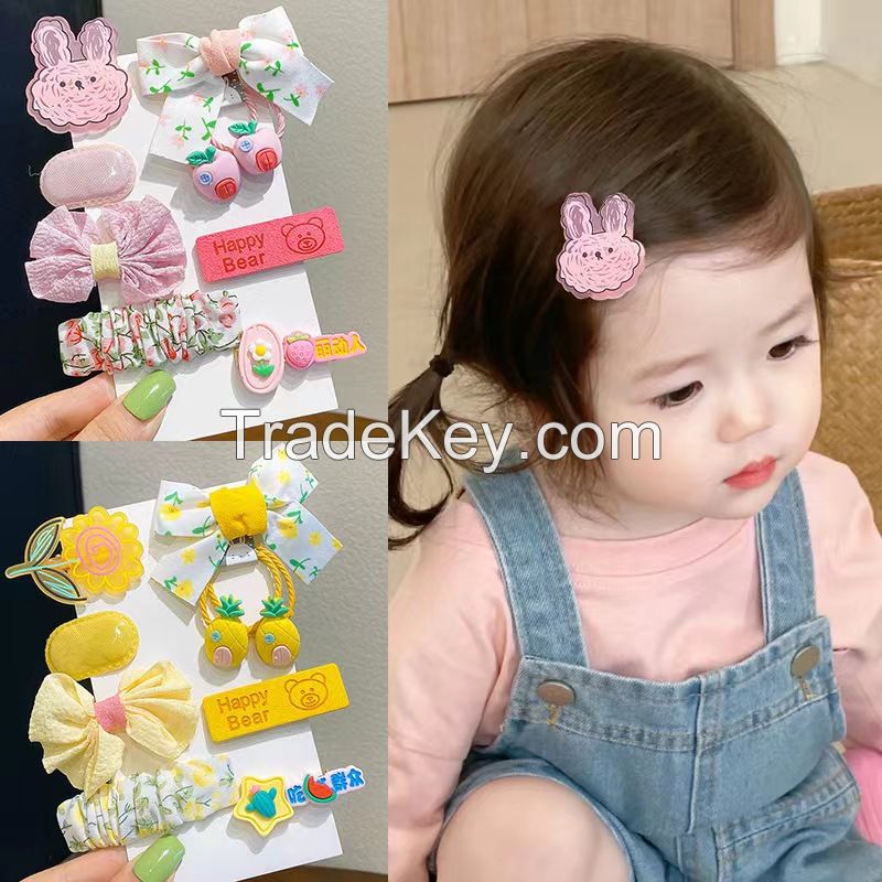 Various Fabric Side Clip And Plastic Hairpin For Little Girl 8pcs One Set