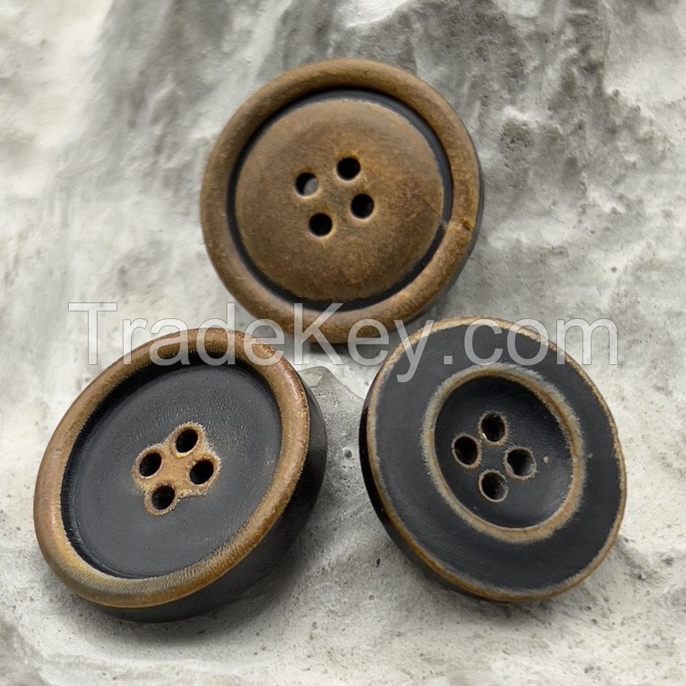 4 hole burnt front dark on reverse natural buffalo button mutiple shapes and styles