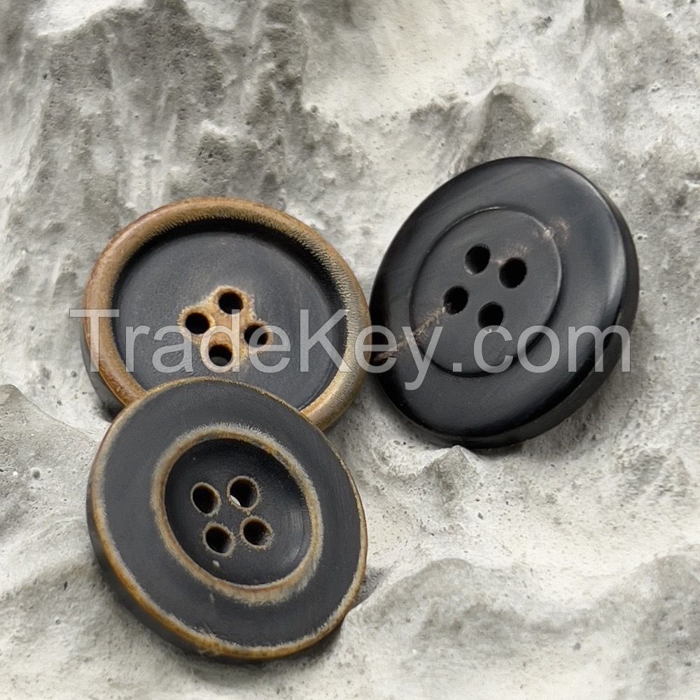 4 hole burnt front dark on reverse natural buffalo button mutiple shapes and styles