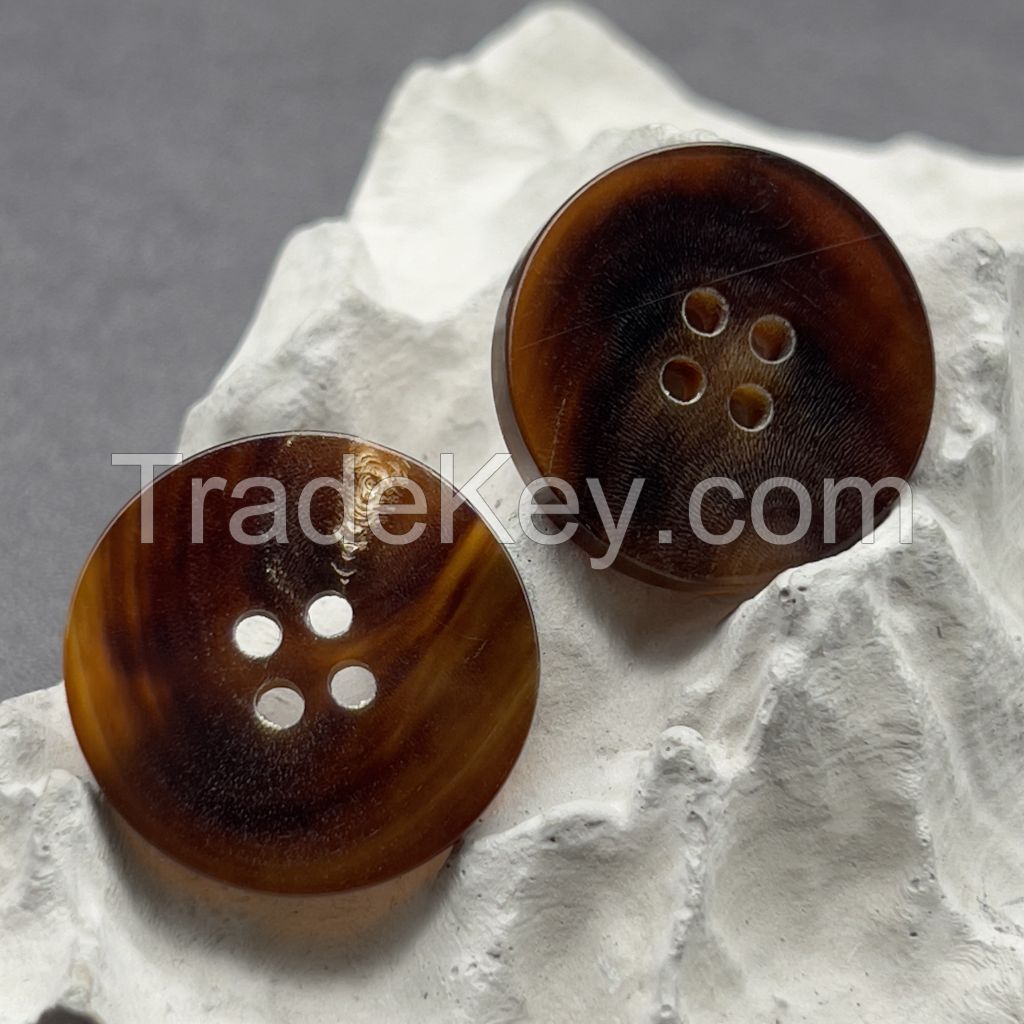 Double Flat surface natural buffalo black horn button