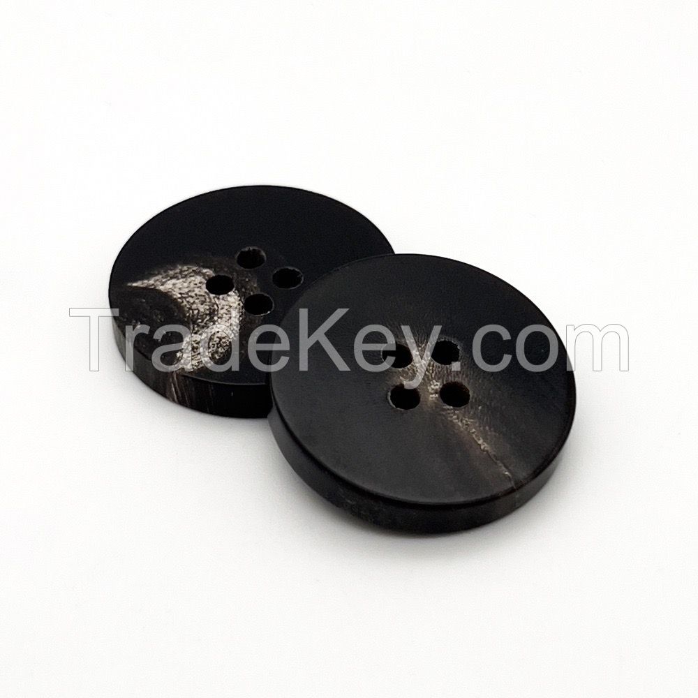 Double Flat surface natural buffalo black horn button