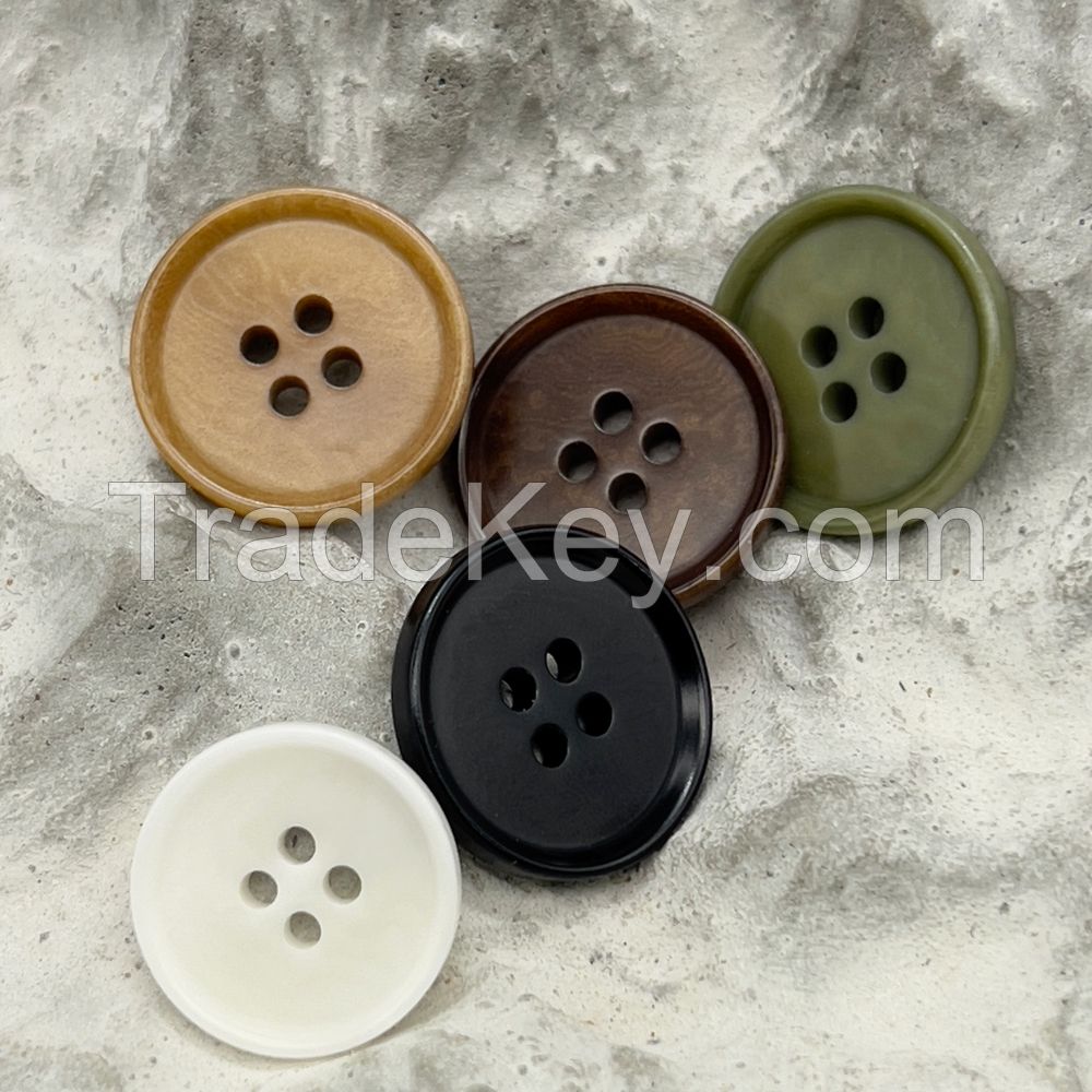 4hole raised round rim natural corozo buttons in multiple colors (DTM  offered)