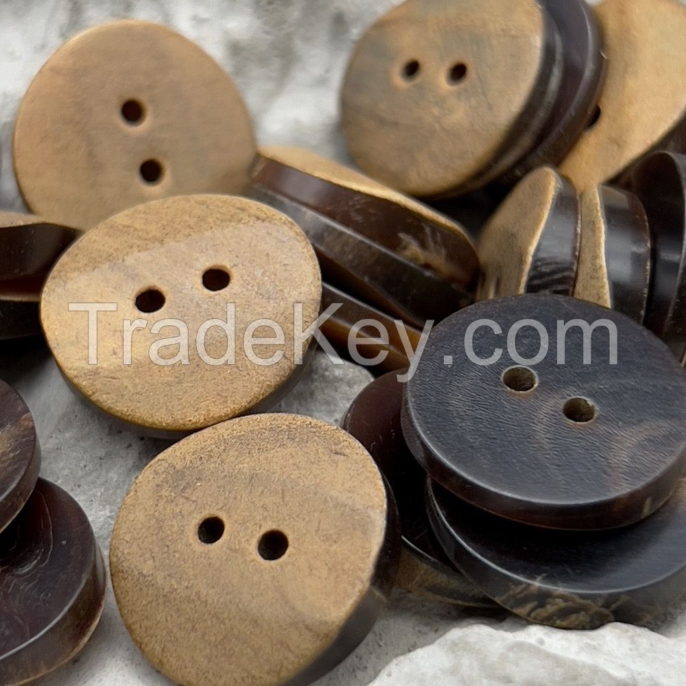 2 hole burnt natural buffalo button vintage style brown back