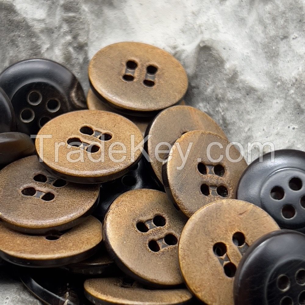 2 hole burnt anchor natural buffalo button vintage style