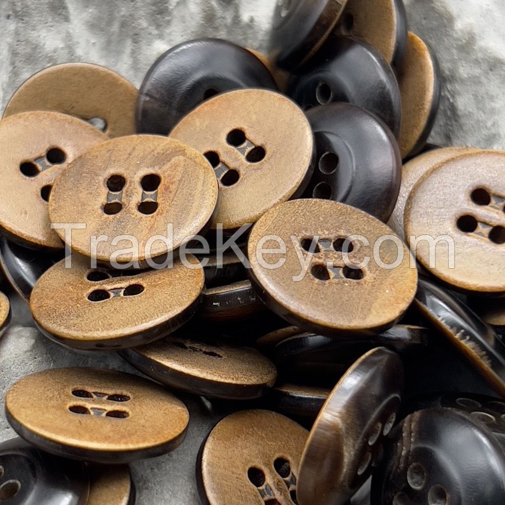 2 hole burnt anchor natural buffalo button vintage style