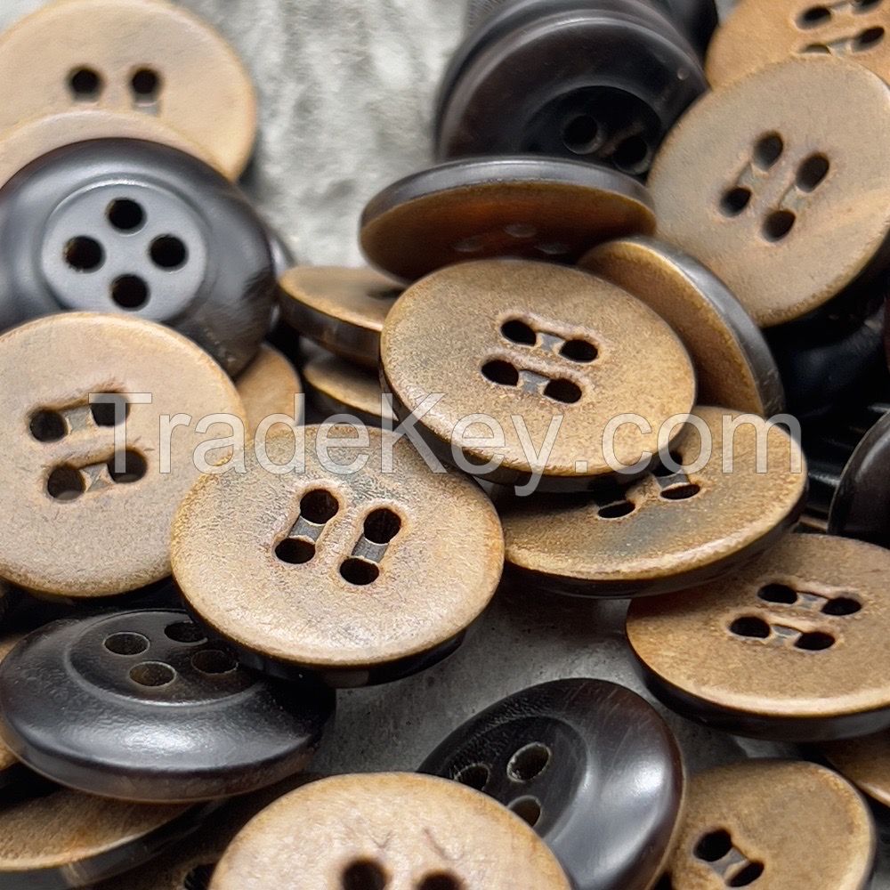 2 hole burnt anchor natural buffalo button vintage style