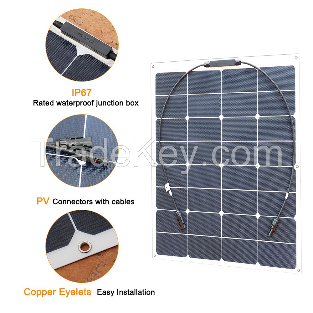 Solarparts 50W ETFE Sunpower Flexible Solar Panel