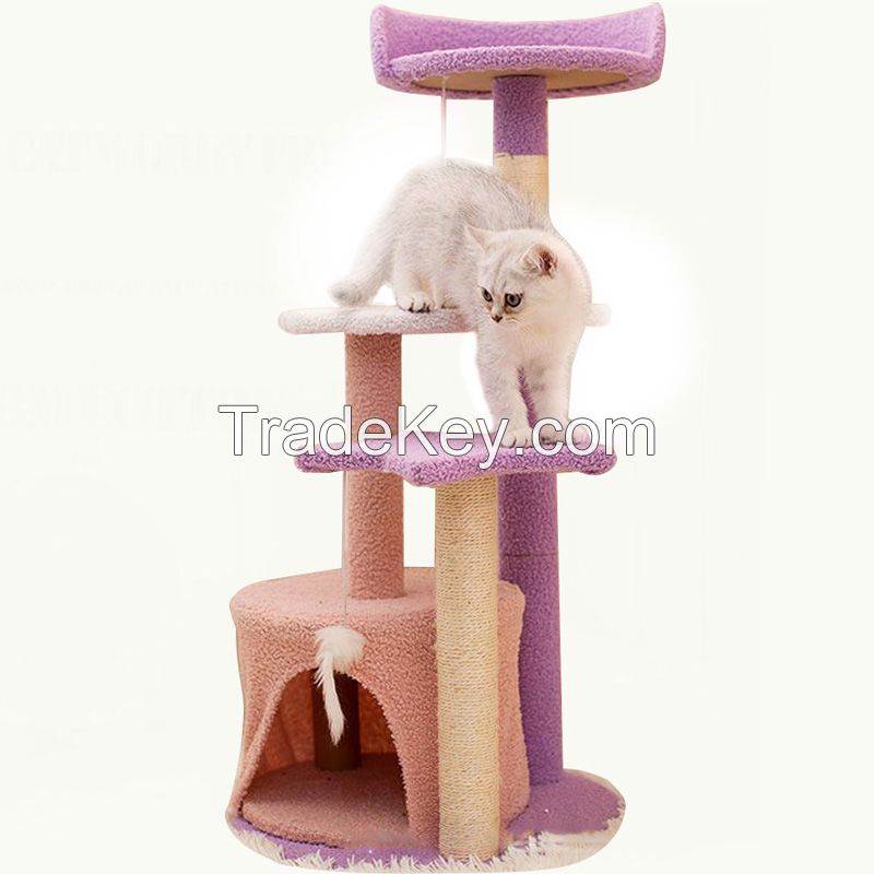 Modern Home Pet Cat Tower Green Floor Ceiling Multi-level Cat Tower With Toy Ball Cat Rack