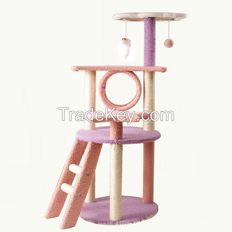 Modern Home Pet Cat Tower Green Floor Ceiling Multi-level Cat Tower With Toy Ball Cat Rack