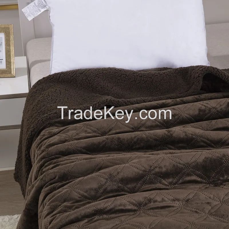 Velvet Pinsonic Blanket reverse to Sherpa Throw Polyester Blanket Two Layer