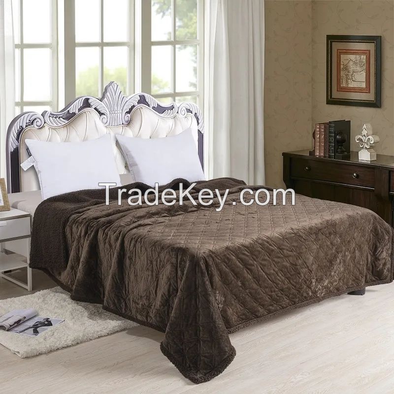 Velvet Pinsonic Blanket reverse to Sherpa Throw Polyester Blanket Two Layer