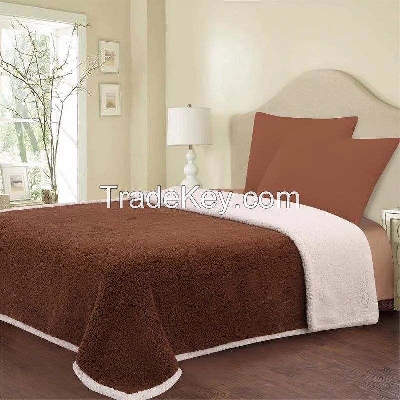 Factory Hot Sale Solid Sherpa Throw Polyester Blanket Two Layer