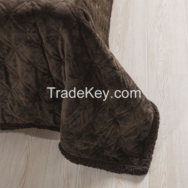 Velvet Pinsonic Blanket reverse to Sherpa Throw Polyester Blanket Two Layer