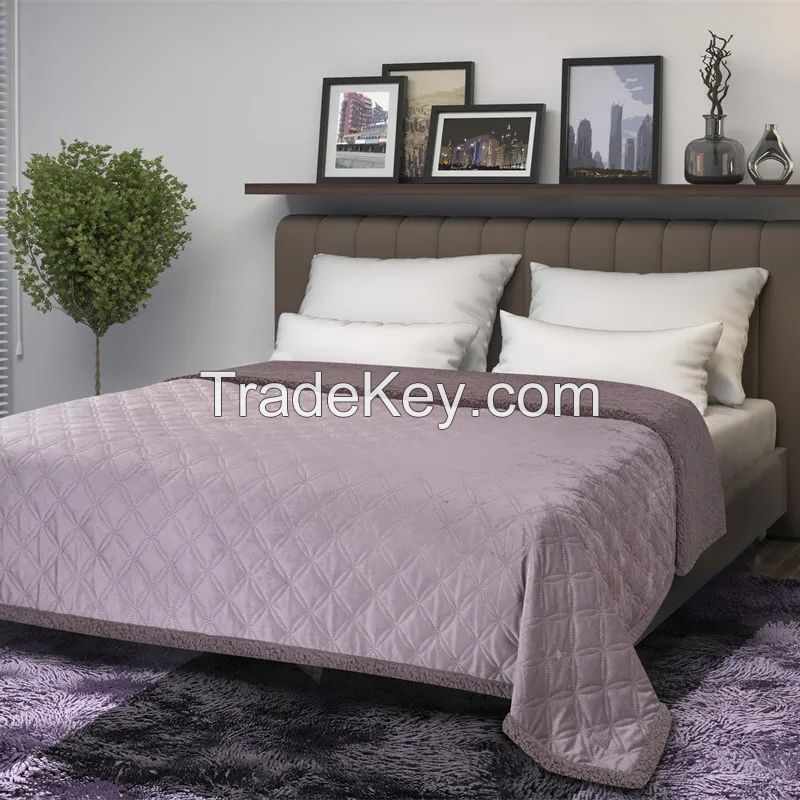 Hot Sale Velvet Pinsonic Blanket reverse to Sherpa Throw Polyester Blanket Two Layer 