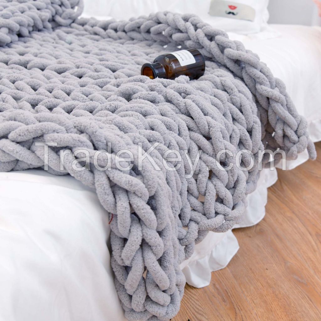 High Quality Super Thick Fashion Hand-made Throw Wool Chunky Knit Blanket