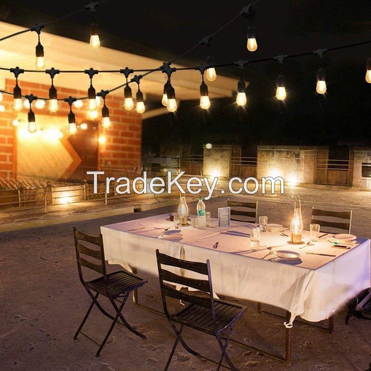 Commercial Vintage Filament Outdoor String Lights Bulbs Edison LED Black Cord