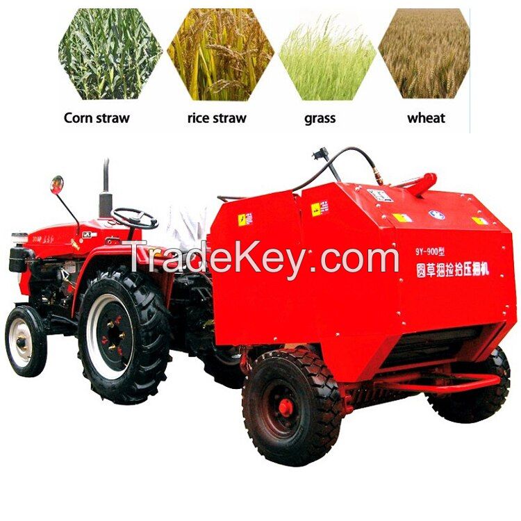 straw crushing baler/ automatic grass crushing packaging machine/ Corn straw and grass wrapper machine with tractor