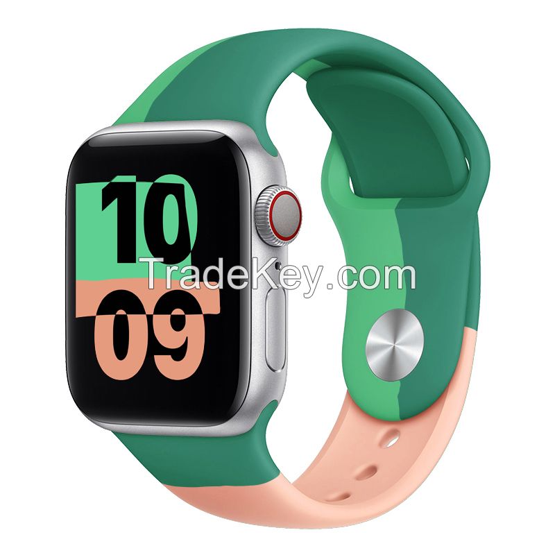 Dual Color Colorful Rainbow Laser Engravable Two Tone Silicone Watch Band Strap For Apple Watch Series 6 5 4 Wristband 38 40 42 44 mm