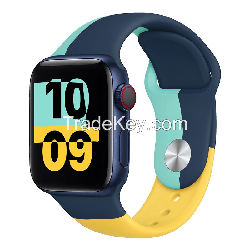 Dual Color Colorful Rainbow Laser Engravable Two Tone Silicone Watch Band Strap For Apple Watch Series 6 5 4 Wristband 38 40 42 44 mm