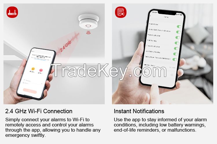 smart wifi TUYA standalone smoke detector with EN14604 Remote monitoring somke alarm