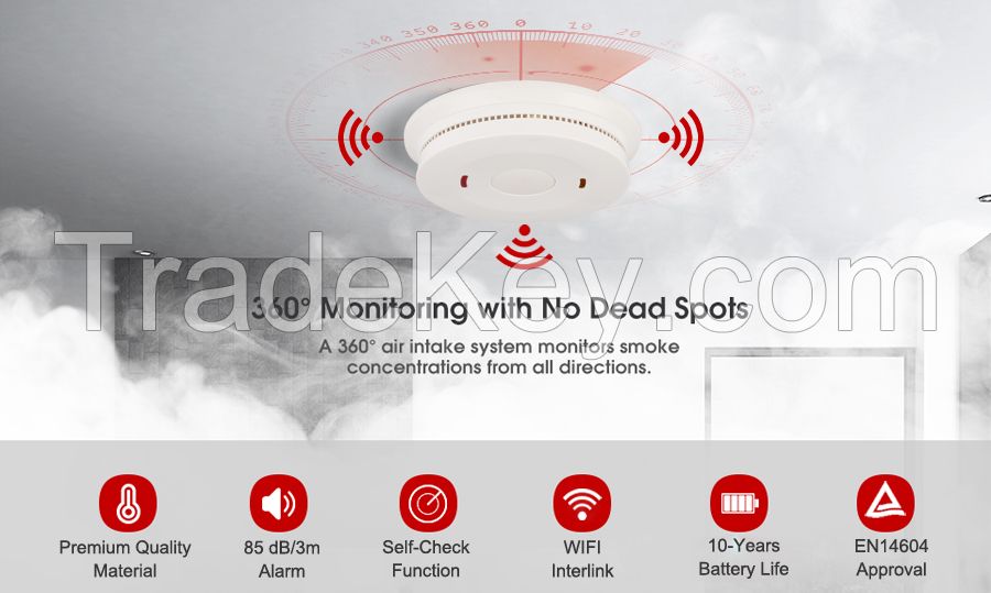 smart wifi TUYA Remote monitoring with APP EN14604 somke alarm remote control smoke detector