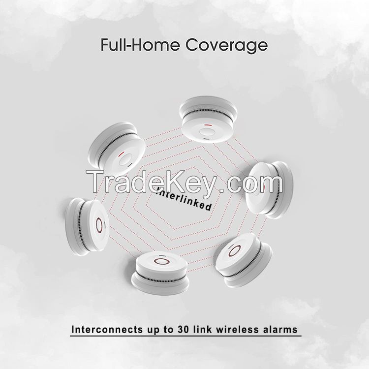 Wireless interconnected smoke detector with EN14604 connect smart smoke detector