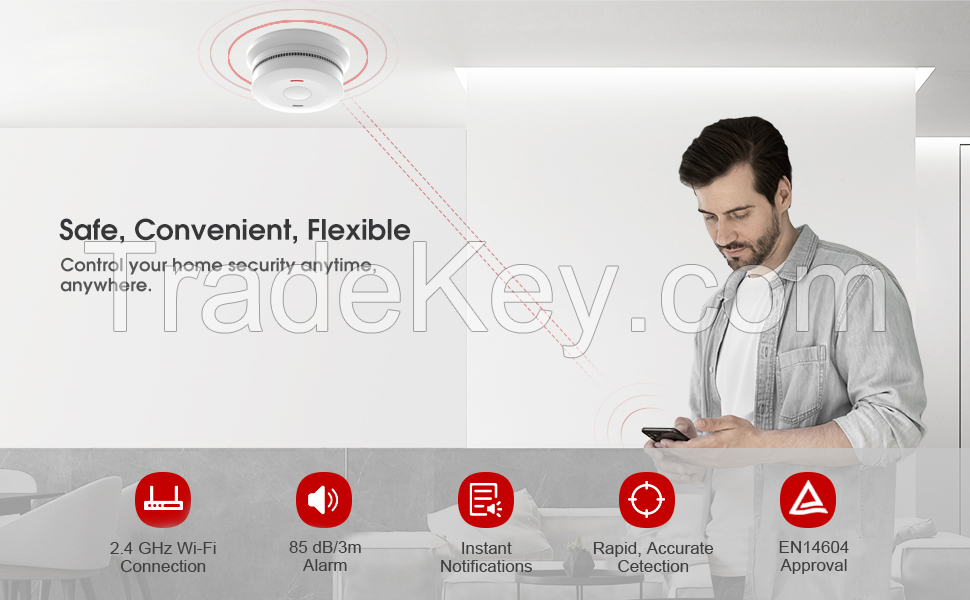 smart wifi TUYA Remote monitoring with APP EN14604 somke alarm remote control smoke detector