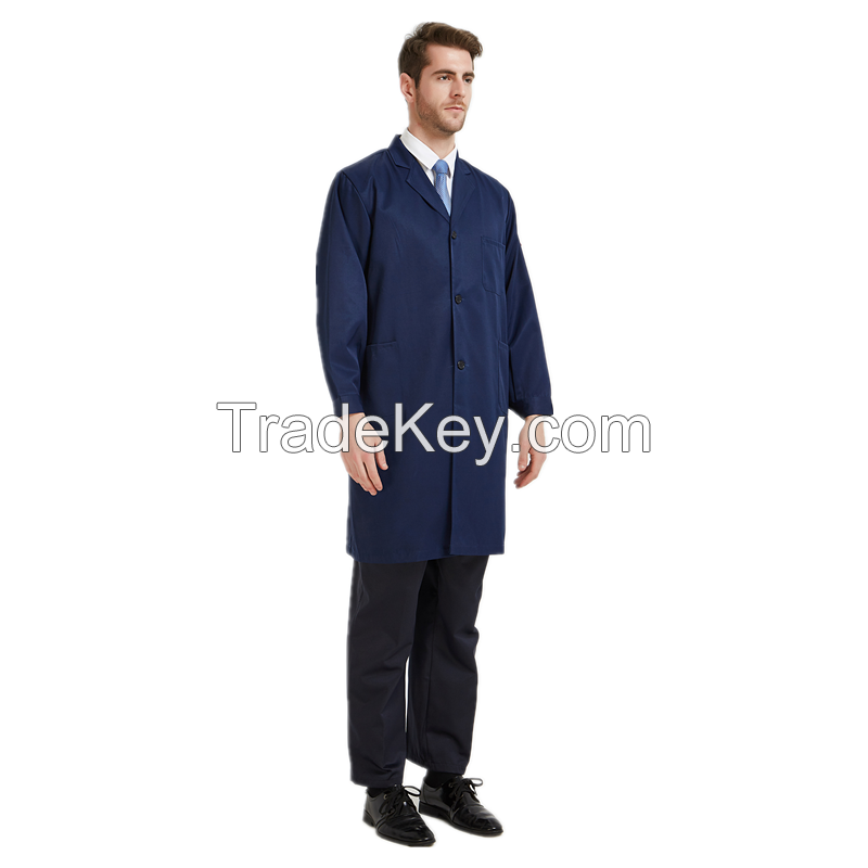 Workwear Collared Lab Coat Navy Ploy-Cotton