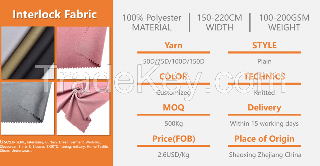 Knitted 100% Polyester Factory Supplier Interlock Fabric from china