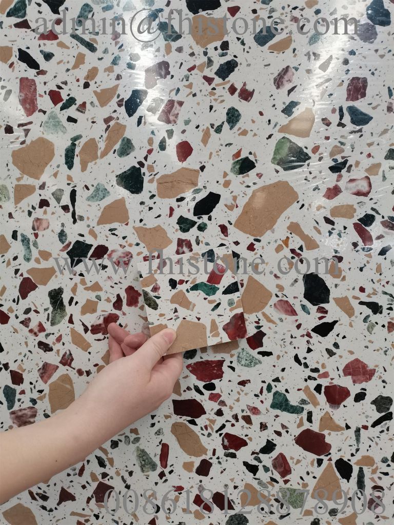 Multicolor Red Green Terrazzo Slab Terrazzo Tile Cement Tile