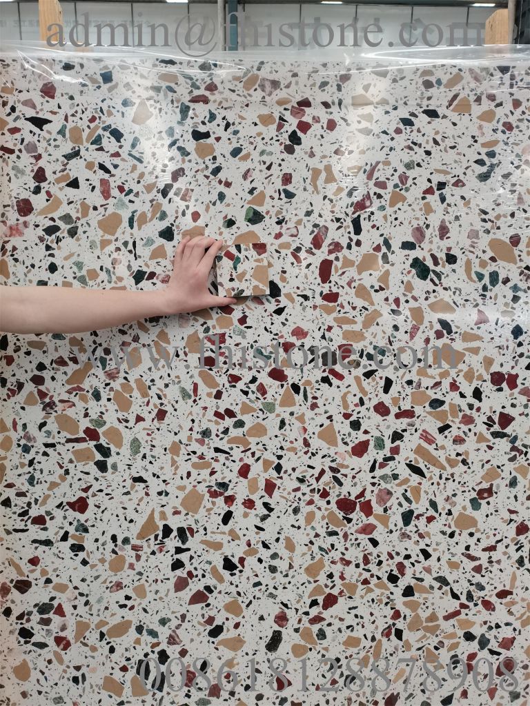 Multicolor Red Green Terrazzo Slab Terrazzo Tile Cement Tile