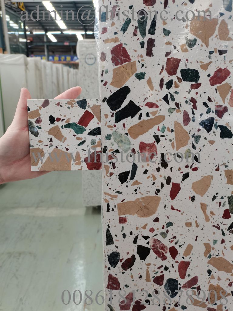 Multicolor Red Green Terrazzo Slab Terrazzo Tile Cement Tile