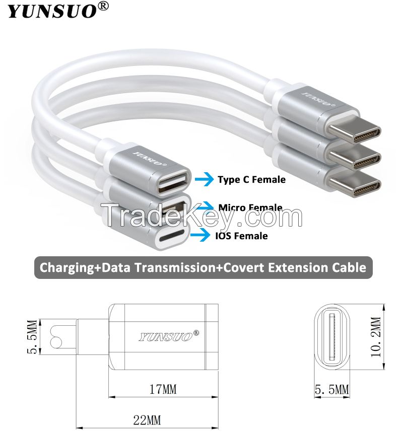 9V 3A Lightning Micro Type C Female To Male Cable Extension Data Cable For Xiaomi Nintendo Switch Extender Cord