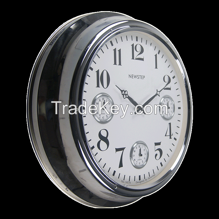 60cm Large Metal Chrome Wall Clock with Multi-World Time Zone 