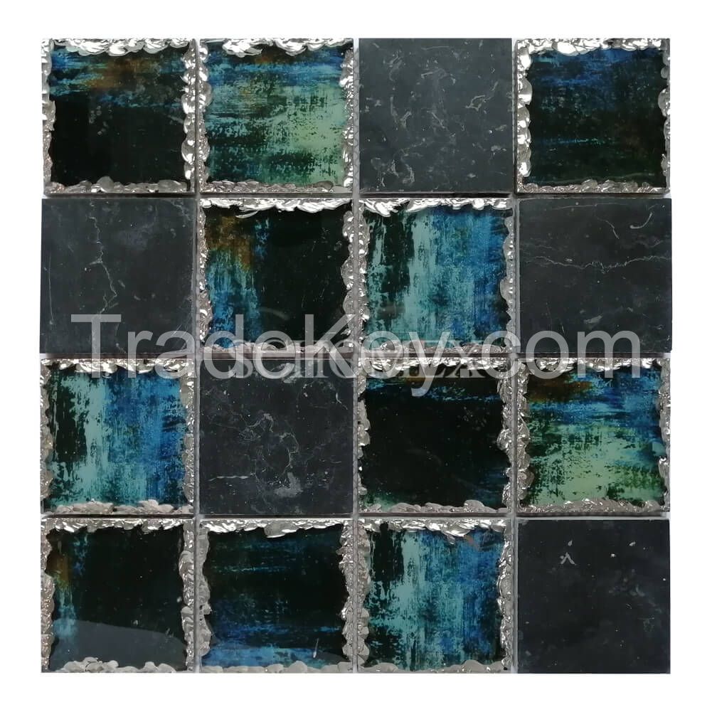 Schomex Brick Hexagon Electroplated Glass Mosaic Tile For Kitchen Backsplash