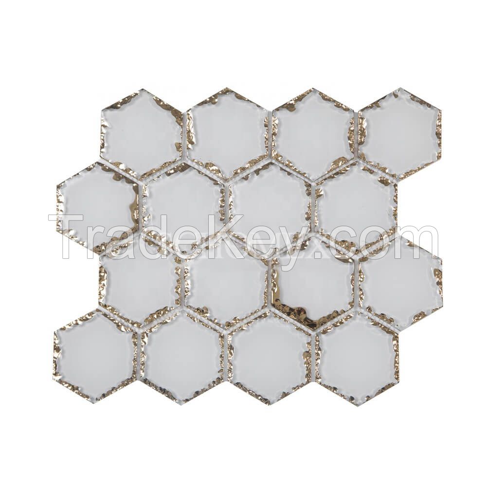 Schomex Brick Hexagon Electroplated Glass Mosaic Tile For Kitchen Backsplash