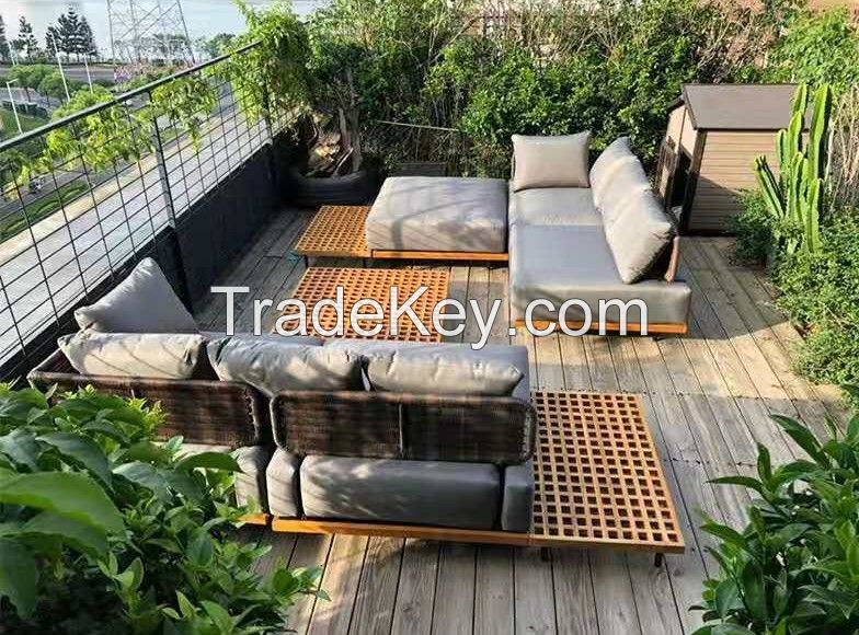 Outdoor Teakwood Sofa Set with all-waether fabric