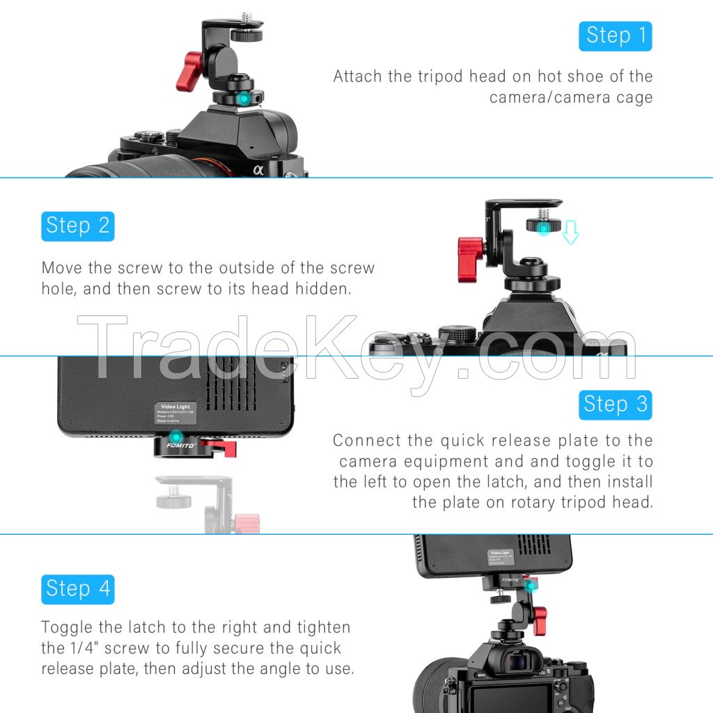 Fomito Rotary Tripod Head Z2 Pro Camera Monitor Holder Mount Arm Hot Shoe Adapter for Flash Speedlite, Field Monitor, LED Video Light, Microphone