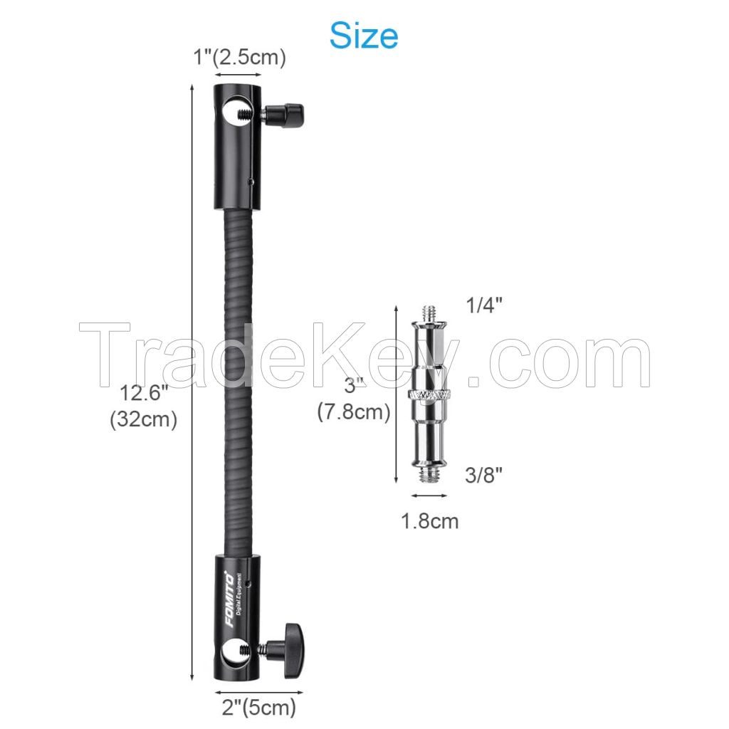 Fomito 12.5 Inch/32cm Flexible Arm Extension Pole with 1/4-3/8in Converter Screw for Marco Ring Light/LED Panel, for Light Stand, Tripod, Monopod Photography, Max Load 5.5lbs/2.5kg