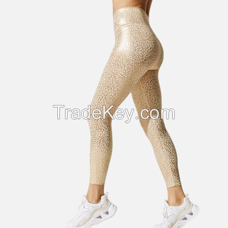 Custom High Waist Shiny Leopard Fitness Workout Yoga Pants