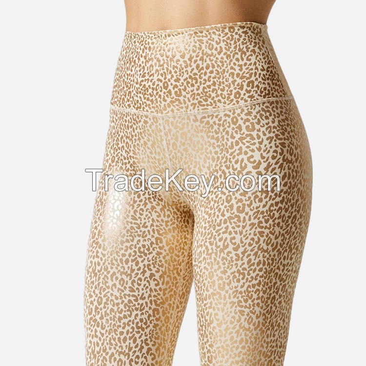 Custom High Waist Shiny Leopard Fitness Workout Yoga Pants