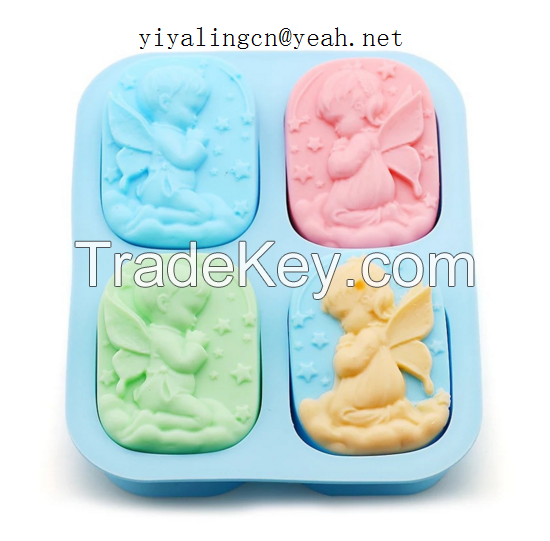 4 Cavity Boy And Girl Angel Shape Silicone Handmade Soap Mold