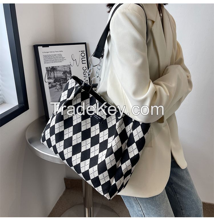 Diamond Pattern Light Weight Fabric Soft Fashion Lady Tote Shoulder Bag