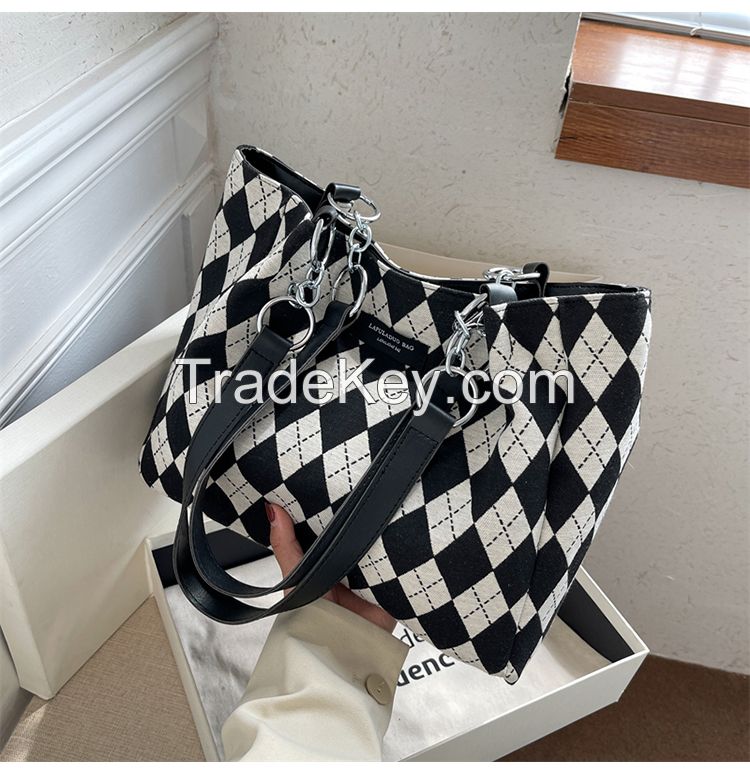 Diamond Pattern Light Weight Fabric Soft Fashion Lady Tote Shoulder Bag