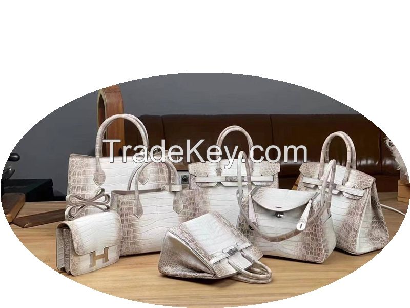 Gradient Himalayan Platinum Imported Nile Crocodile Leather Women&#039;s Handbag 25CM Support Customization