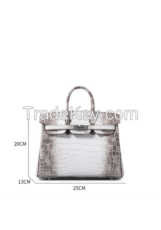 Gradient Himalayan Platinum Imported Nile Crocodile Leather Women's Handbag 25CM Support Customization