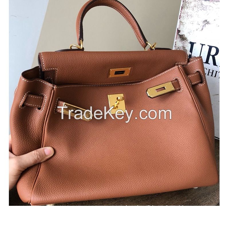 Litchi pattern togo leather one shoulder messenger Kelly bag leather 25 28 32 hand-held genuine leather women&#039;s bag lock Kelly