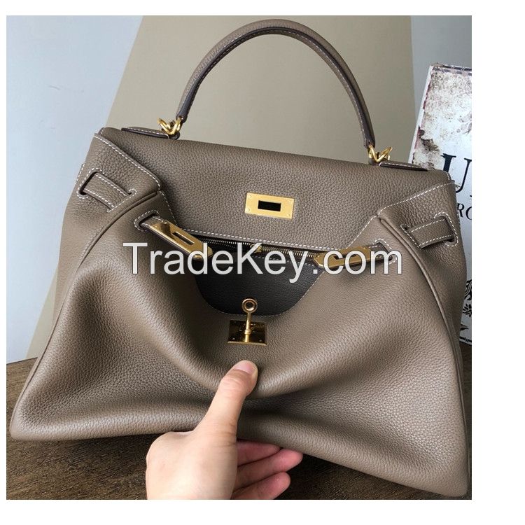 Litchi pattern togo leather one shoulder messenger Kelly bag leather 25 28 32 hand-held genuine leather women's bag lock Kelly