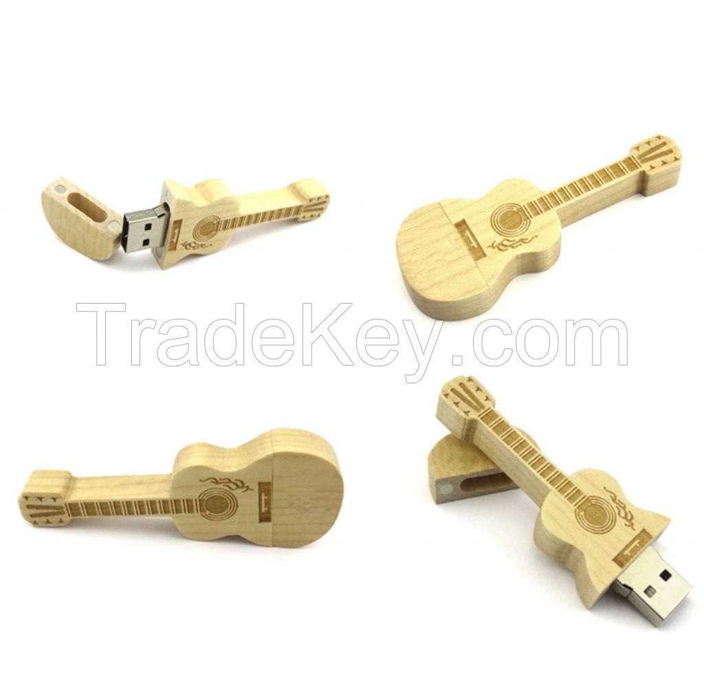 Wooden Guitar USB Flash Drives with Customized logo , 4gb USB With gifts boxes 